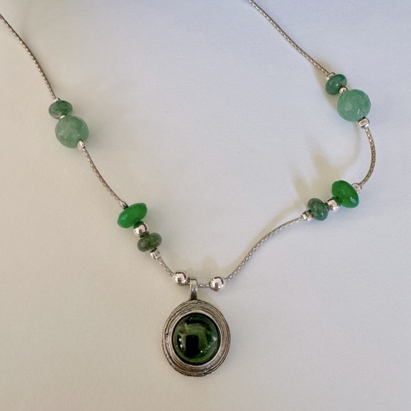 Vintage 925 silver green Necklace - Picture 2 of 6